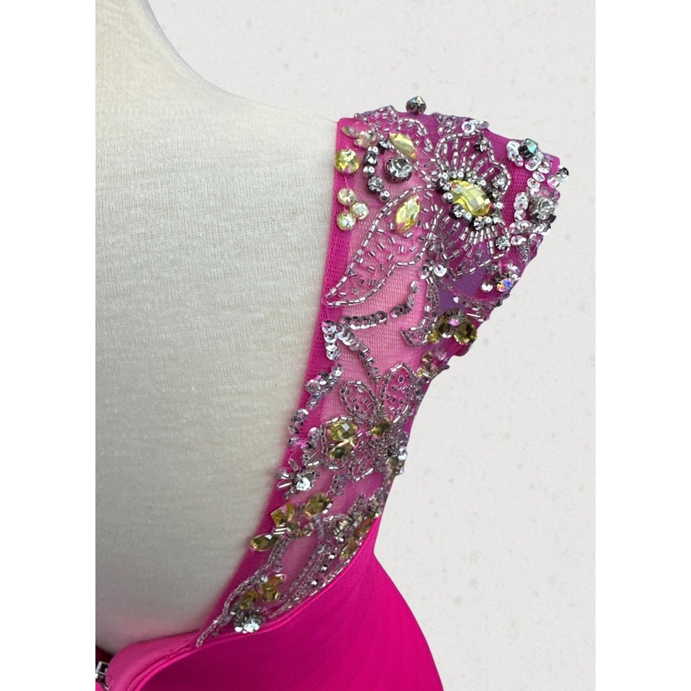 Sherri Hill Hot Pink Bandage Dress Size 4 Beaded Rhinestone Cocktail Prom Party - Picture 10 of 16